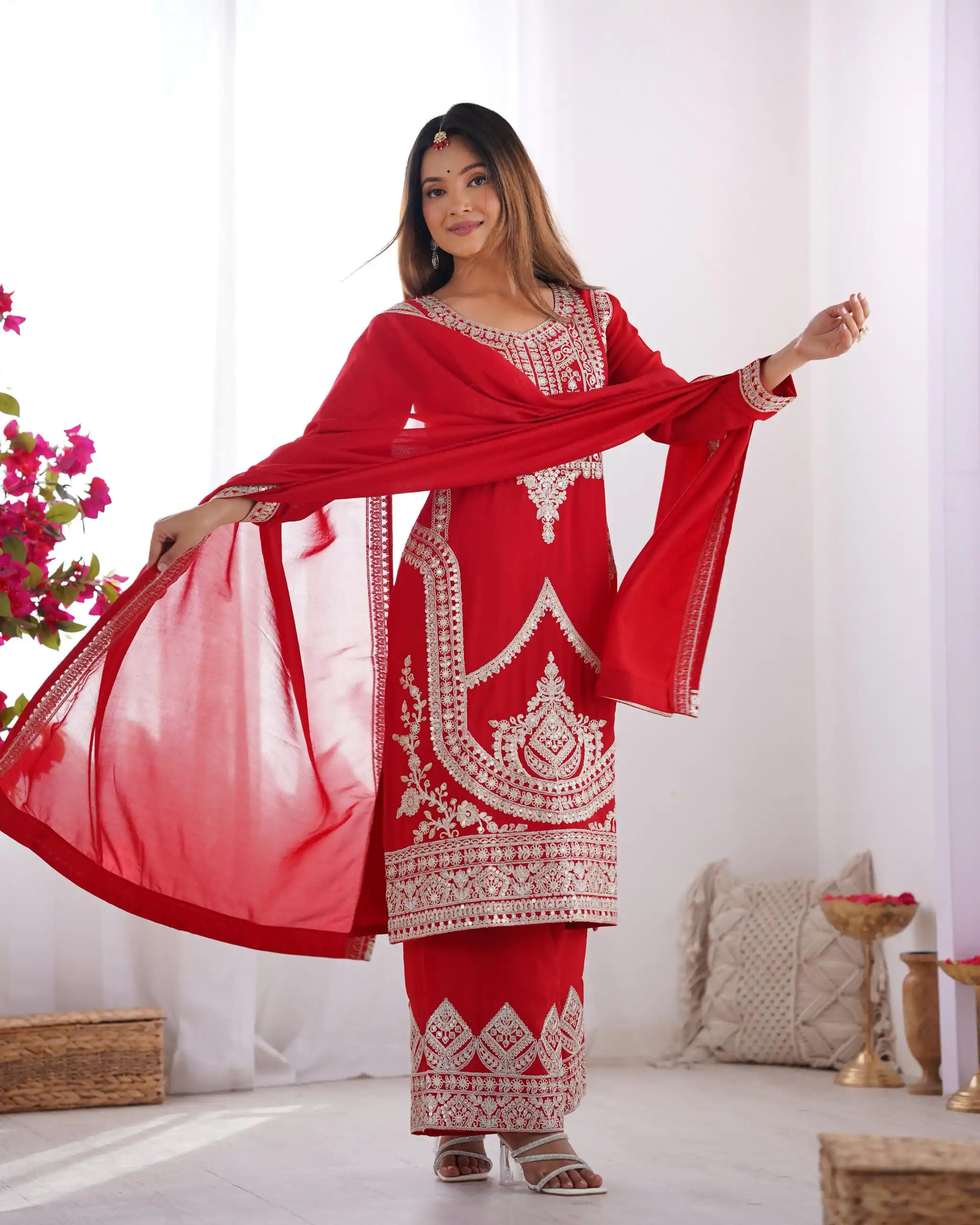 KB 280 Red Color Vichitra Silk Embroidery Sequence Salwar Suit Casual, Wedding, Party, Festive, Events Etc.4-6 Working Days@ 1969/-only | Jump Suits, Casual Suits, Creative suits, Designer Suits, Palazzo Suits, Party Wear Suits, Patiala Suits, Salwar suit, Straight Suits