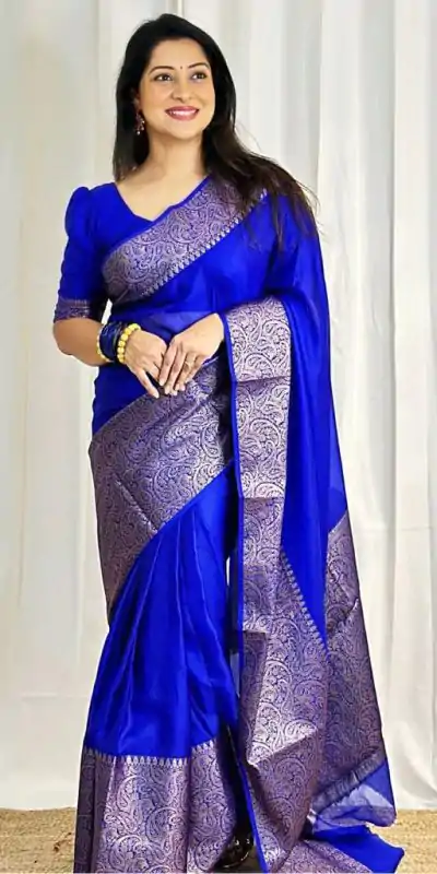 KP 3042 Royal Blue Color Soft Litchi Silk Jacquard Work Saree Casual, Wedding, Festive, Events . Expected Delivery  4-6 Working Days @1349/- only                                                                                                                                           | Bollywood Sarees, Creative Sarees, Designer Sarees, Embroidered Sarees, Ethnic Saree, Modern Digital sarees, Party Wear Sarees, Sarees