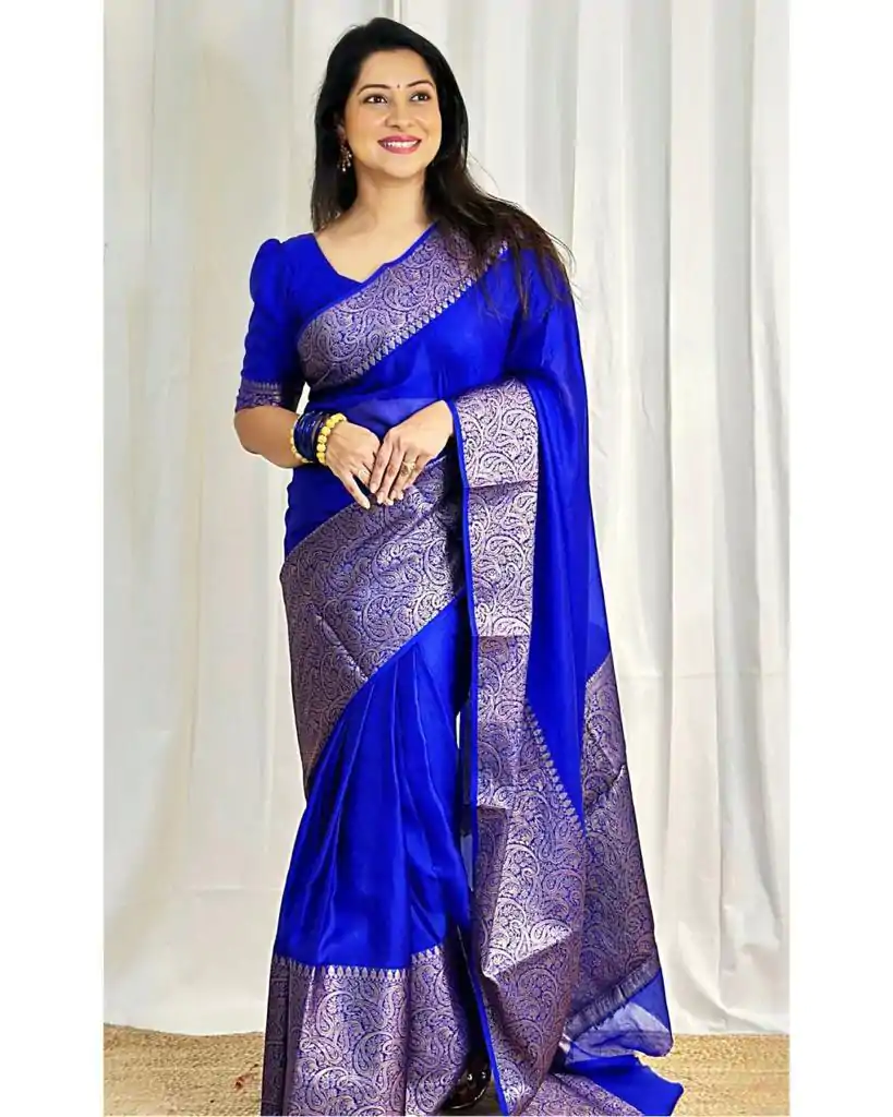 KP 3042 Royal Blue Color Soft Litchi Silk Jacquard Work Saree Casual, Wedding, Festive, Events . Expected Delivery  4-6 Working Days @1349/- only                                                                                                                                           | Bollywood Sarees, Creative Sarees, Designer Sarees, Embroidered Sarees, Ethnic Saree, Modern Digital sarees, Party Wear Sarees, Sarees