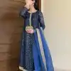 Pretty Navy Blue Color Foix Georgette Thread With Sequence Salwar Suit