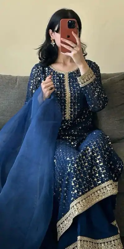 RTC 5850 Navy Blue Color Foix Georgette Thread With Sequence Salwar Suit Casual, Wedding, Party, Festive, Events Etc.4-6 Working Days@ 2149/-only | Jump Suits, Casual Suits, Creative suits, Designer Suits, Palazzo Suits, Party Wear Suits, Patiala Suits, Salwar suit, Straight Suits