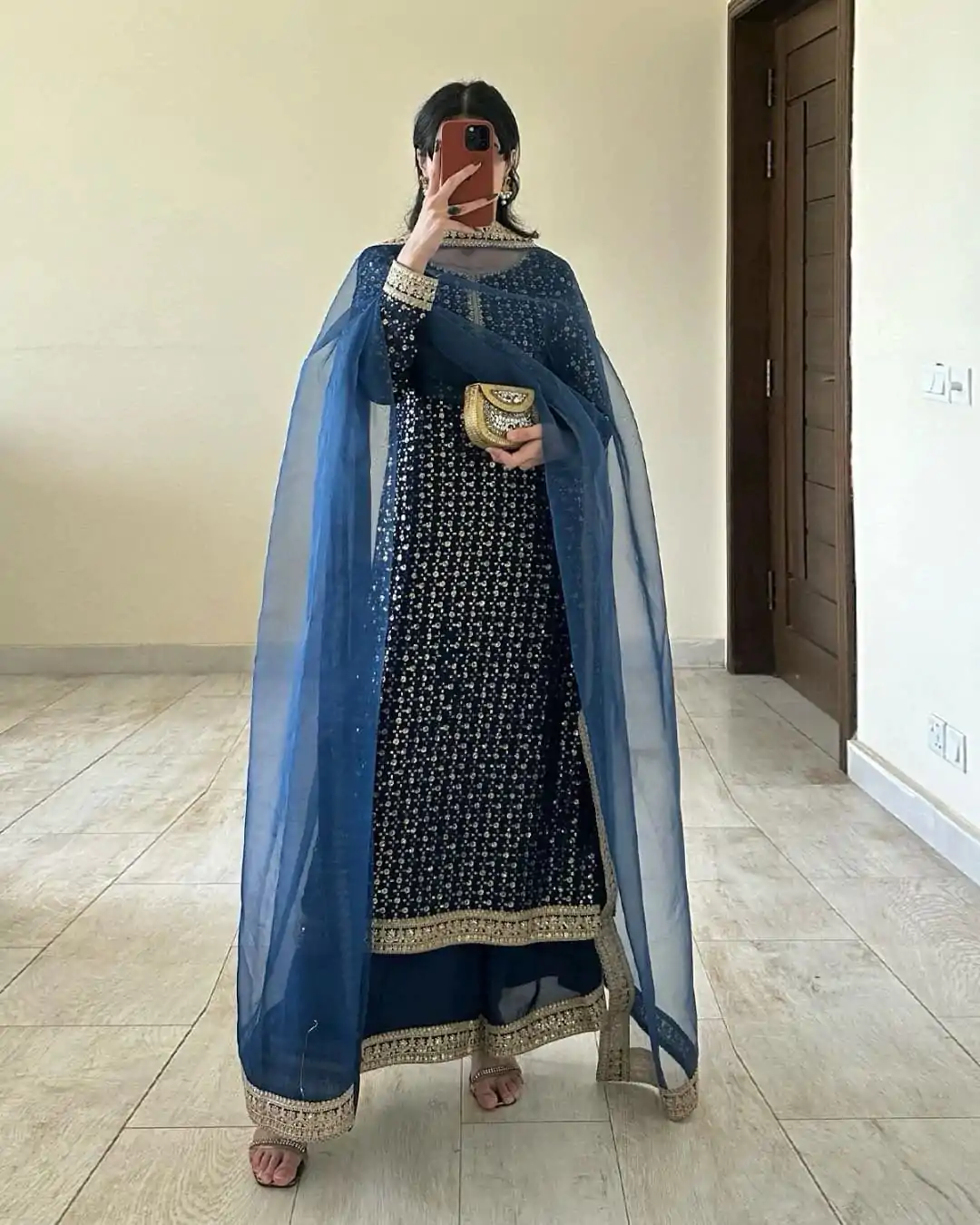 RTC 5850 Navy Blue Color Foix Georgette Thread With Sequence Salwar Suit Casual, Wedding, Party, Festive, Events Etc.4-6 Working Days@ 2149/-only | Jump Suits, Casual Suits, Creative suits, Designer Suits, Palazzo Suits, Party Wear Suits, Patiala Suits, Salwar suit, Straight Suits