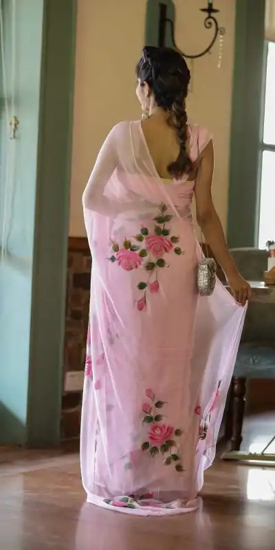 SC 405 Pink Color Soft Georgette Silk All Over Saree Casual, Wedding, Festive, Events . Expected Delivery  4-6 Working Days @1599/- only                                                                                                                                           | Bollywood Sarees, Creative Sarees, Designer Sarees, Embroidered Sarees, Ethnic Saree, Modern Digital sarees, Party Wear Sarees, Sarees