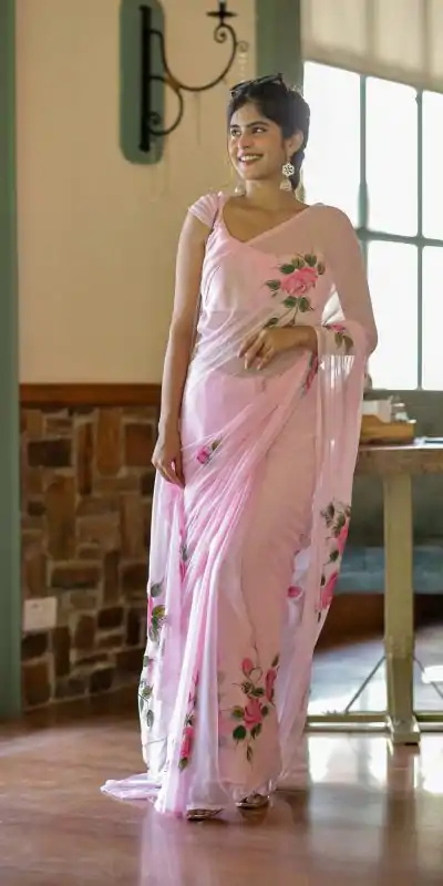 SC 405 Pink Color Soft Georgette Silk All Over Saree Casual, Wedding, Festive, Events . Expected Delivery  4-6 Working Days @1599/- only                                                                                                                                           | Bollywood Sarees, Creative Sarees, Designer Sarees, Embroidered Sarees, Ethnic Saree, Modern Digital sarees, Party Wear Sarees, Sarees