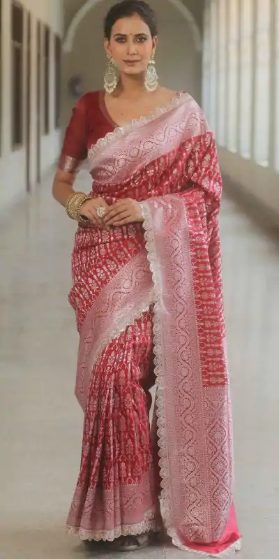  MS 492 Red Color Jacquard Embroidery Cording Lace Saree Casual, Wedding, Festive, Events . Expected Delivery  4-6 Working Days @1449/- only                                                                                                                                             | Bollywood Sarees, Creative Sarees, Designer Sarees, Embroidered Sarees, Ethnic Saree, Modern Digital sarees, Party Wear Sarees, Sarees