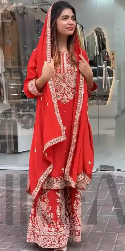 VLM 271 Red Color Chinon Silk With Embroidery Work Salwar Suit Casual, Wedding, Festive, Events . Expected Delivery  4-6 Working Days @2149/- only      | Jump Suits, Casual Suits, Creative suits, Designer Suits, Palazzo Suits, Party Wear Suits, Patiala Suits, Salwar suit, Straight Suits