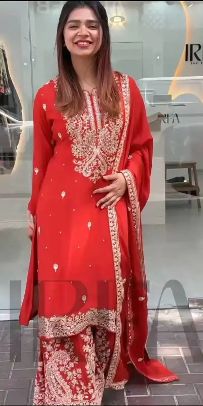 VLM 271 Red Color Chinon Silk With Embroidery Work Salwar Suit Casual, Wedding, Festive, Events . Expected Delivery  4-6 Working Days @2149/- only      | Jump Suits, Casual Suits, Creative suits, Designer Suits, Palazzo Suits, Party Wear Suits, Patiala Suits, Salwar suit, Straight Suits