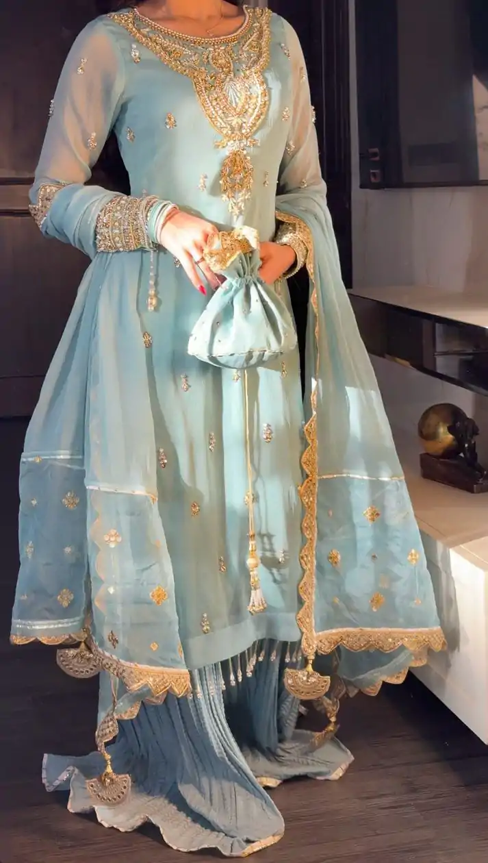 SRK 5251Sky blue Color Georgette Sequence Beads Work Salwar Suit Casual, Wedding, Festive, Events . Expected Delivery  4-6 Working Days @2149/- only      | Jump Suits, Casual Suits, Creative suits, Designer Suits, Palazzo Suits, Party Wear Suits, Patiala Suits, Salwar suit, Straight Suits