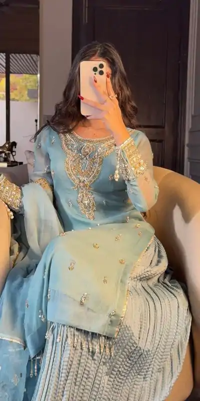 SRK 5251Sky blue Color Georgette Sequence Beads Work Salwar Suit Casual, Wedding, Festive, Events . Expected Delivery  4-6 Working Days @2149/- only      | Jump Suits, Casual Suits, Creative suits, Designer Suits, Palazzo Suits, Party Wear Suits, Patiala Suits, Salwar suit, Straight Suits