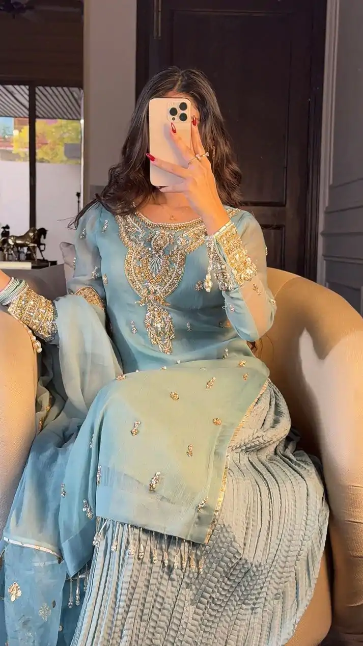 SRK 5251Sky blue Color Georgette Sequence Beads Work Salwar Suit Casual, Wedding, Festive, Events . Expected Delivery  4-6 Working Days @2149/- only      | Jump Suits, Casual Suits, Creative suits, Designer Suits, Palazzo Suits, Party Wear Suits, Patiala Suits, Salwar suit, Straight Suits