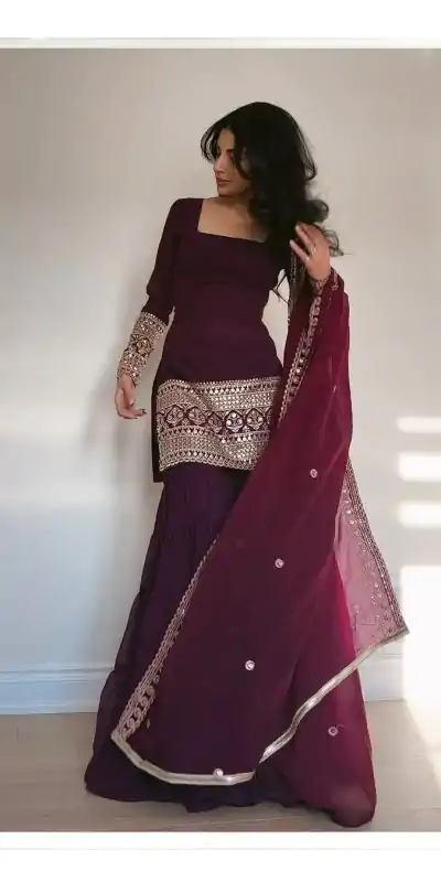 RTC 5662 Wine Color Georgette Thread Sequence Salwar Suit Casual, Wedding, Festive, Events . Expected Delivery  4-6 Working Days @1949/- only      | Jump Suits, Casual Suits, Creative suits, Designer Suits, Palazzo Suits, Party Wear Suits, Patiala Suits, Salwar suit, Straight Suits