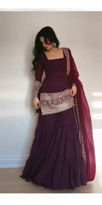 RTC 5662 Wine Color Georgette Thread Sequence Salwar Suit Casual, Wedding, Festive, Events . Expected Delivery  4-6 Working Days @1949/- only      | Jump Suits, Casual Suits, Creative suits, Designer Suits, Palazzo Suits, Party Wear Suits, Patiala Suits, Salwar suit, Straight Suits