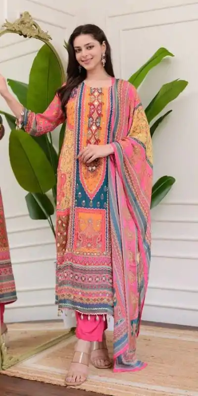 BE 316 Pink Color Chinon Printed Mirror Work Moti Lace Salwar Suit Casual, Wedding, Festive, Events . Expected Delivery  4-6 Working Days @1899/- only      | Jump Suits, Casual Suits, Creative suits, Designer Suits, Palazzo Suits, Party Wear Suits, Patiala Suits, Salwar suit, Straight Suits