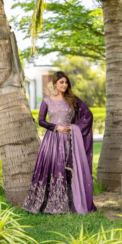 Ram 096 Purple Color Chinon Sequence Embroidery Work Gown Casual, Wedding, Festive, Events . Expected Delivery  4-6 Working Days @2449/- only                                                                                                                                             | Bollywood Gowns, Creative Gowns, Designer Gowns, Embroidered Gowns, Gowns, Party Wear Gowns, Straight Suits