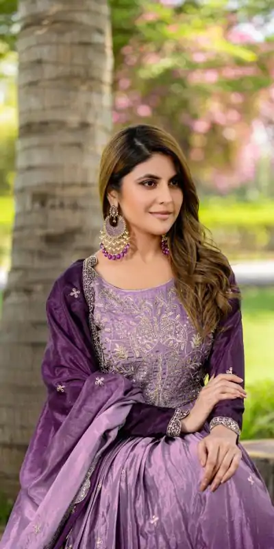 Ram 096 Purple Color Chinon Sequence Embroidery Work Gown Casual, Wedding, Festive, Events . Expected Delivery  4-6 Working Days @2449/- only                                                                                                                                             | Bollywood Gowns, Creative Gowns, Designer Gowns, Embroidered Gowns, Gowns, Party Wear Gowns, Straight Suits