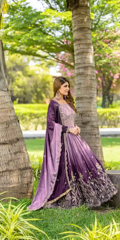 Ram 096 Purple Color Chinon Sequence Embroidery Work Gown Casual, Wedding, Festive, Events . Expected Delivery  4-6 Working Days @2449/- only                                                                                                                                             | Bollywood Gowns, Creative Gowns, Designer Gowns, Embroidered Gowns, Gowns, Party Wear Gowns, Straight Suits