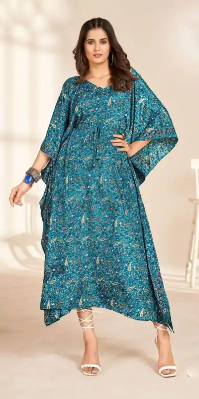 INLI Kaftan vol 2.0 Blue Color Heavy French Crape Print Kaftan Suit Casual, Wedding, Party, Festive, Events Etc.4-6 Working Days@ 1399/-only | Jump Suits, Casual Suits, Creative suits, Designer Suits, Palazzo Suits, Party Wear Suits, Patiala Suits, Salwar suit, Straight Suits