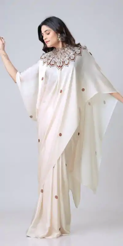 ST 1102B Cream Color Japan Satin Digital Print Work Saree Casual, Wedding, Festive, Events . Expected Delivery  4-6 Working Days @1849/- only      | Bollywood Sarees, Creative Sarees, Designer Sarees, Embroidered Sarees, Ethnic Saree, Modern Digital sarees, Party Wear Sarees, Sarees