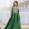 Ram 075 Green Color Bandhej Fox Georgette Sequence Work Gown Casual, Wedding, Party, Festive, Events Etc.4-6 Working Days@ 2049/-only | Bollywood Gowns, Creative Gowns, Designer Gowns, Embroidered Gowns, Gowns, Party Wear Gowns