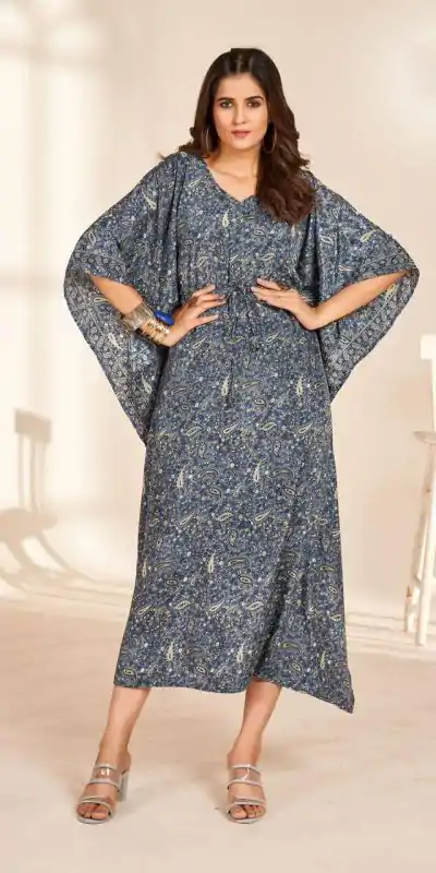 INLI Kaftan vol 2.0 Grey Color Heavy French Crape Print Kaftan Suit Casual, Wedding, Party, Festive, Events Etc.4-6 Working Days@ 1399/-only | Jump Suits, Casual Suits, Creative suits, Designer Suits, Palazzo Suits, Party Wear Suits, Patiala Suits, Salwar suit, Straight Suits