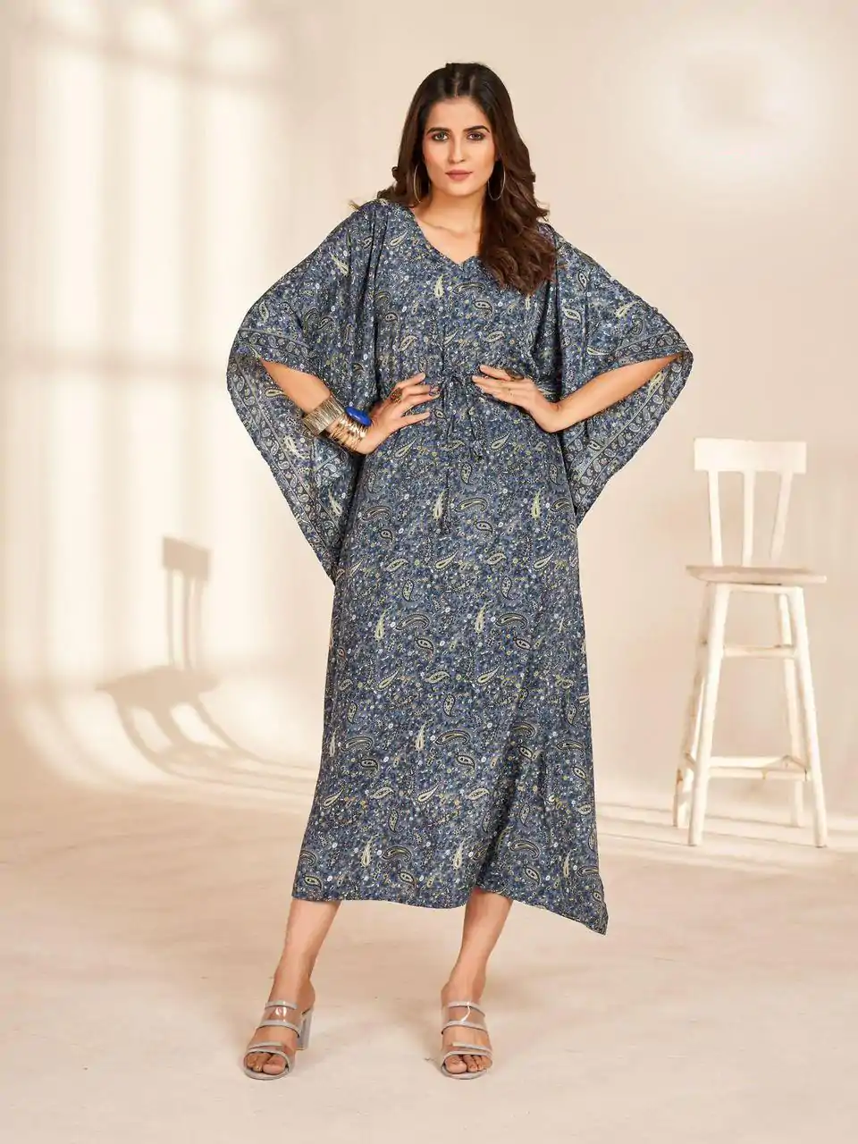 INLI Kaftan vol 2.0 Grey Color Heavy French Crape Print Kaftan Suit Casual, Wedding, Party, Festive, Events Etc.4-6 Working Days@ 1399/-only | Jump Suits, Casual Suits, Creative suits, Designer Suits, Palazzo Suits, Party Wear Suits, Patiala Suits, Salwar suit, Straight Suits