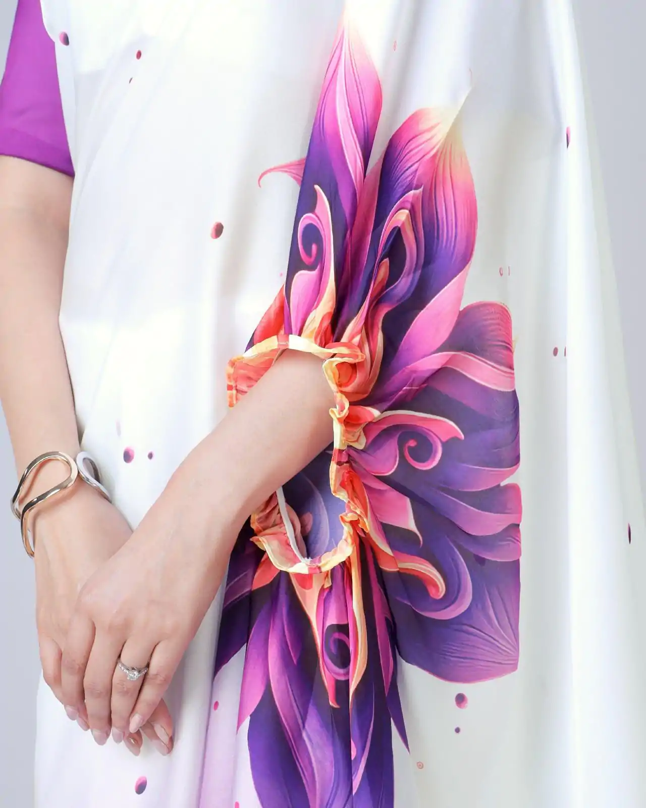 ST 1102 Purple White Color Japan Satin Digital Print Work Saree Casual, Wedding, Festive, Events . Expected Delivery  4-6 Working Days @1849/- only      | Bollywood Sarees, Creative Sarees, Designer Sarees, Embroidered Sarees, Ethnic Saree, Modern Digital sarees, Party Wear Sarees, Sarees