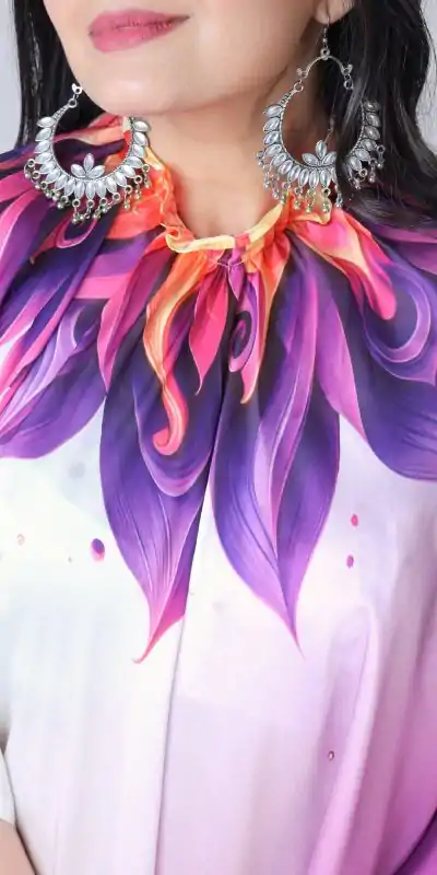 ST 1102 Purple White Color Japan Satin Digital Print Work Saree Casual, Wedding, Festive, Events . Expected Delivery  4-6 Working Days @1849/- only      | Bollywood Sarees, Creative Sarees, Designer Sarees, Embroidered Sarees, Ethnic Saree, Modern Digital sarees, Party Wear Sarees, Sarees