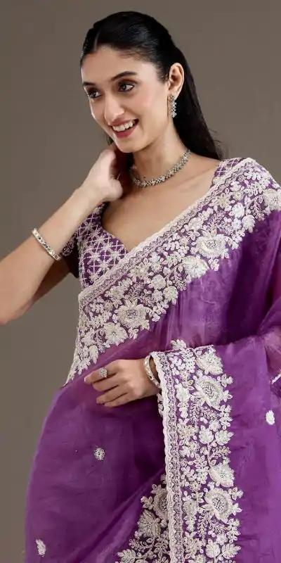 BT 1265 Purple Color Gold Crush Sequins Work Fancy Border Saree Casual, Wedding, Festive, Events . Expected Delivery  4-6 Working Days @2249/- only                                                                                                                                           | Bollywood Sarees, Creative Sarees, Designer Sarees, Embroidered Sarees, Ethnic Saree, Modern Digital sarees, Party Wear Sarees, Sarees