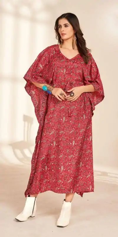 INLI Kaftan vol 2.0 Red Color Heavy French Crape Print Kaftan Suit Casual, Wedding, Party, Festive, Events Etc.4-6 Working Days@ 1399/-only | Jump Suits, Casual Suits, Creative suits, Designer Suits, Palazzo Suits, Party Wear Suits, Patiala Suits, Salwar suit, Straight Suits
