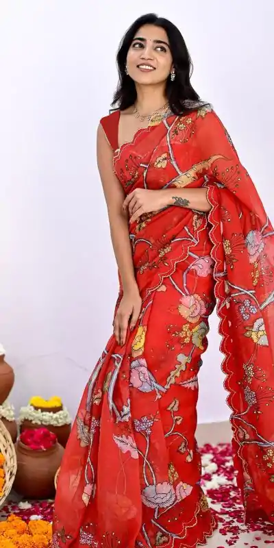 BT 415 Red  Color Vichitra Silk Digital Prints Mirror Sequence Work Saree Casual, Wedding, Festive, Events . Expected Delivery  4-6 Working Days @1549/- only                                                                                                                                             | Bollywood Sarees, Creative Sarees, Designer Sarees, Embroidered Sarees, Ethnic Saree, Modern Digital sarees, Party Wear Sarees, Sarees