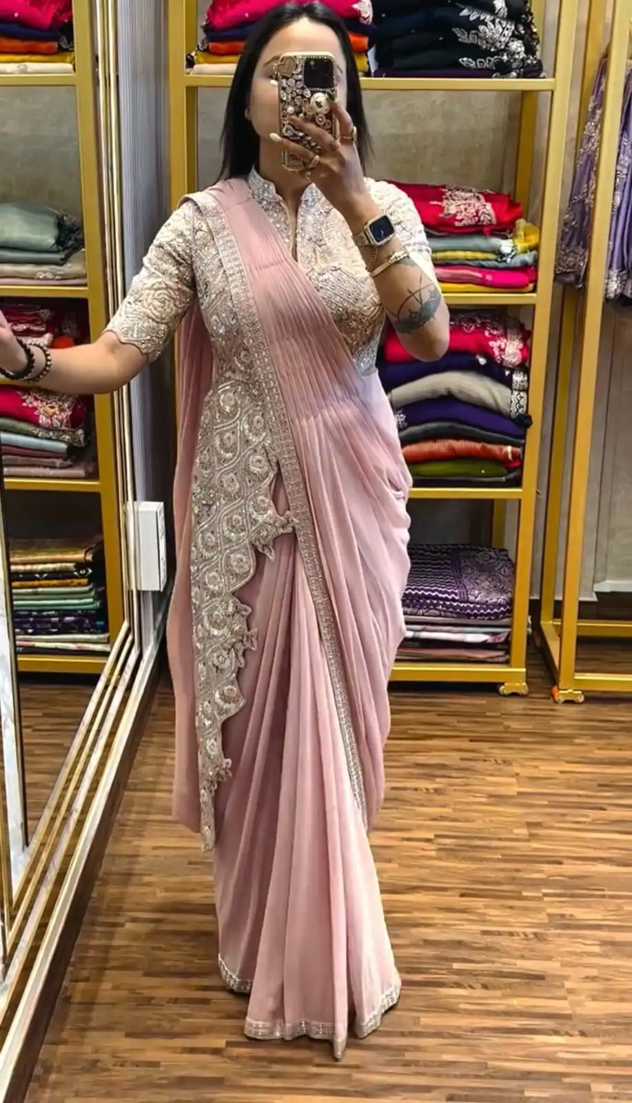  ST 1103 Pink Color Chinon Embroidery Work Ready To Wear Saree Casual, Wedding, Festive, Events . Expected Delivery  4-6 Working Days @2099/- only                                                                                                                                             | Bollywood Sarees, Creative Sarees, Designer Sarees, Embroidered Sarees, Ethnic Saree, Modern Digital sarees, Party Wear Sarees, Sarees