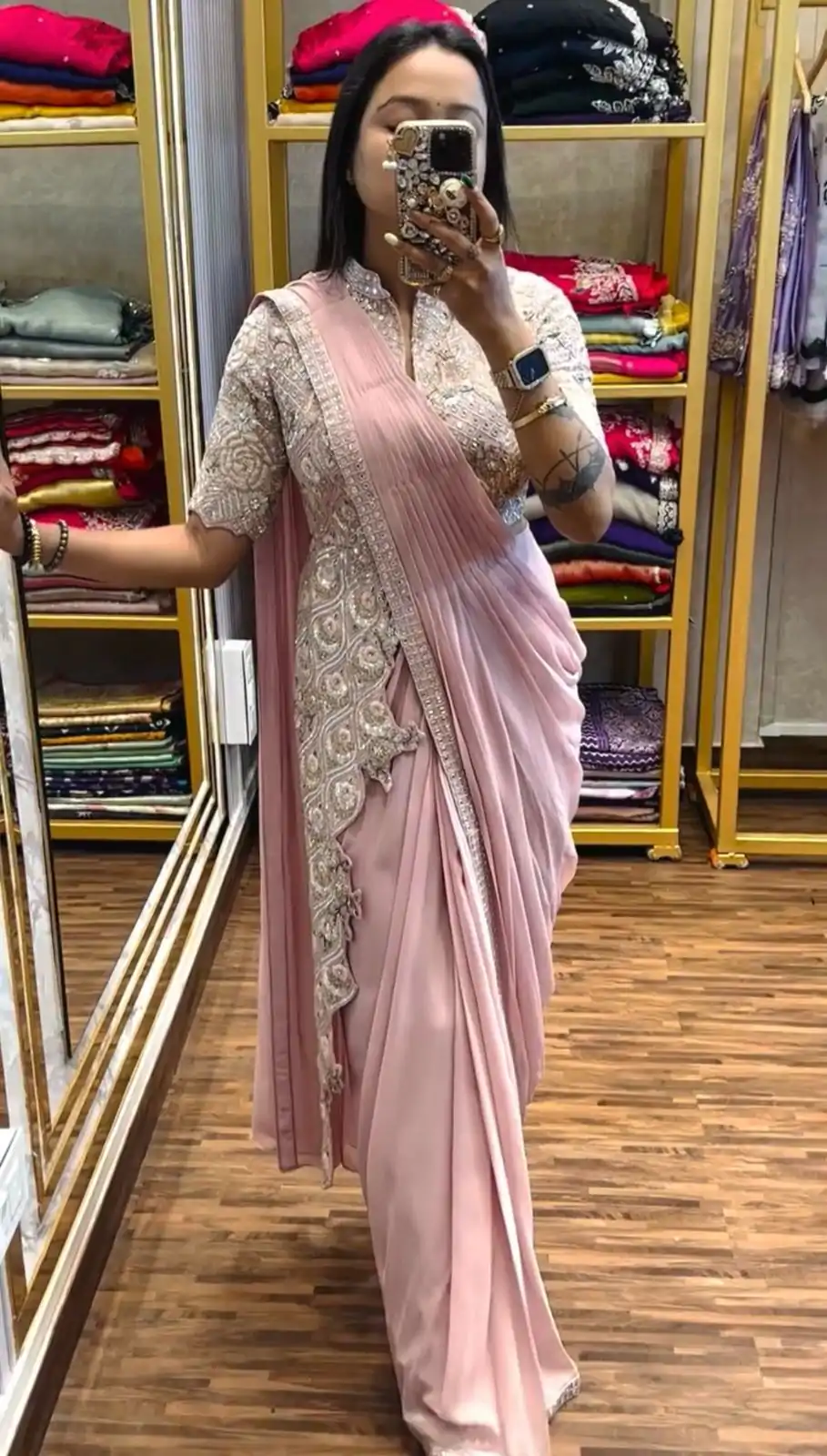  ST 1103 Pink Color Chinon Embroidery Work Ready To Wear Saree Casual, Wedding, Festive, Events . Expected Delivery  4-6 Working Days @2099/- only                                                                                                                                             | Bollywood Sarees, Creative Sarees, Designer Sarees, Embroidered Sarees, Ethnic Saree, Modern Digital sarees, Party Wear Sarees, Sarees