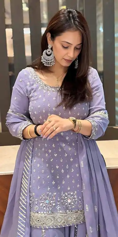 KF 1677 Purple Color Georgette Sequences Work Peral Real Mirror Salwar Suit Casual, Wedding, Party, Festive, Events Etc.4-6 Working Days@ 2399/-only | Jump Suits, Casual Suits, Creative suits, Designer Suits, Palazzo Suits, Party Wear Suits, Patiala Suits, Salwar suit, Straight Suits