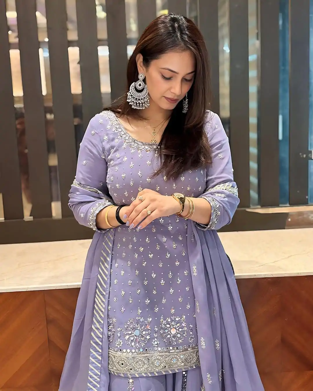 KF 1677 Purple Color Georgette Sequences Work Peral Real Mirror Salwar Suit Casual, Wedding, Party, Festive, Events Etc.4-6 Working Days@ 2399/-only | Jump Suits, Casual Suits, Creative suits, Designer Suits, Palazzo Suits, Party Wear Suits, Patiala Suits, Salwar suit, Straight Suits