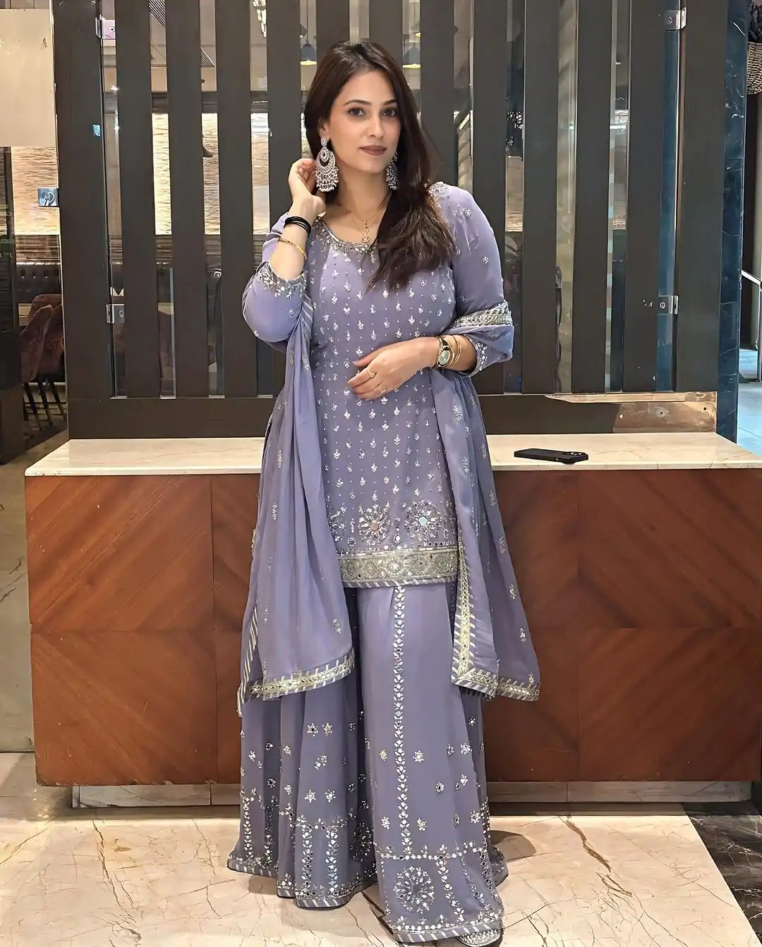 KF 1677 Purple Color Georgette Sequences Work Peral Real Mirror Salwar Suit Casual, Wedding, Party, Festive, Events Etc.4-6 Working Days@ 2399/-only | Jump Suits, Casual Suits, Creative suits, Designer Suits, Palazzo Suits, Party Wear Suits, Patiala Suits, Salwar suit, Straight Suits
