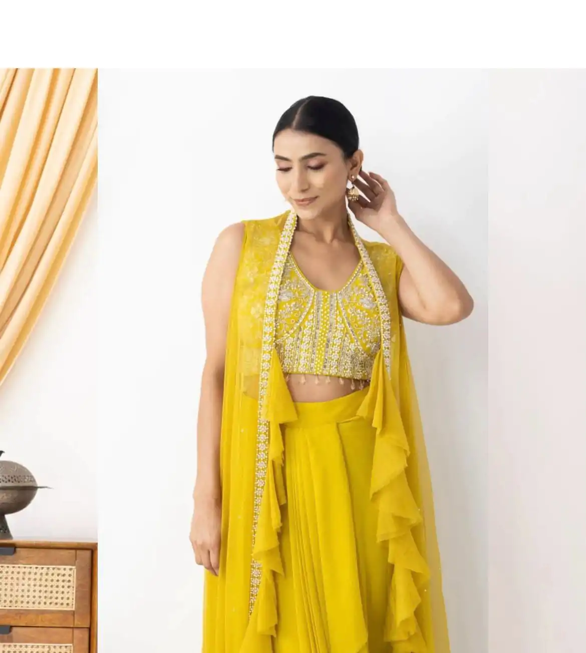 BE 332 Yellow Color Georgette Beads Sequence Work Lace Dhoti Suit Casual, Wedding, Party, Festive, Events Etc.4-6 Working Days@ 2099/-only | Jump Suits, Casual Suits, Creative suits, Designer Suits, Palazzo Suits, Party Wear Suits, Patiala Suits, Salwar suit, Straight Suits