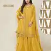 FC 66211 Yellow Color Jacquard Silk Chinon Multi Work Salwar Suit Casual, Wedding, Party, Festive, Events Etc.4-6 Working Days@ 2649/-only | Jump Suits, Casual Suits, Creative suits, Designer Suits, Palazzo Suits, Party Wear Suits, Patiala Suits, Salwar suit, Straight Suits