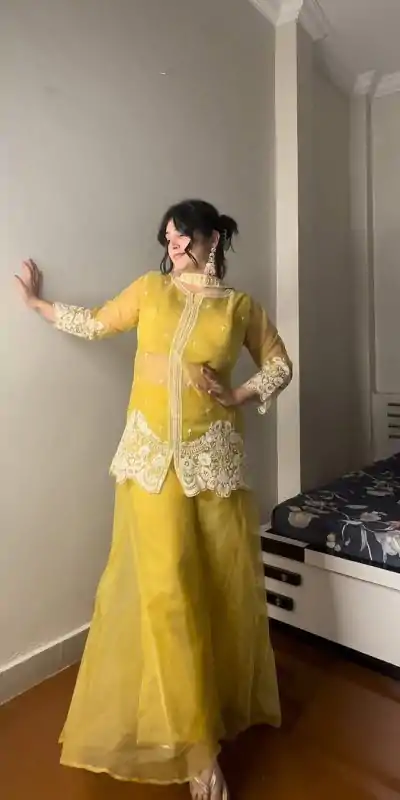 LG 1902 Yellow Color Organza Sequence Work Indo-Western Suit Casual, Wedding, Party, Festive, Events Etc.4-6 Working Days@ 2049/-only | Jump Suits, Casual Suits, Creative suits, Designer Suits, Palazzo Suits, Party Wear Suits, Patiala Suits, Salwar suit, Straight Suits