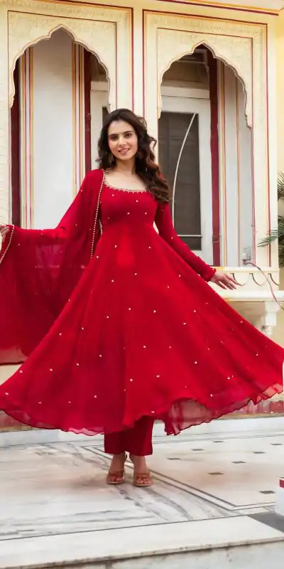 RTC 5857 Red Color Georgette Handwork Real Diamond Salwar Suit Casual, Wedding, Festive, Events . Expected Delivery  4-6 Working Days @2049/- only      | Jump Suits, Casual Suits, Creative suits, Designer Suits, Palazzo Suits, Party Wear Suits, Patiala Suits, Salwar suit, Straight Suits