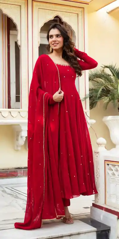 RTC 5857 Red Color Georgette Handwork Real Diamond Salwar Suit Casual, Wedding, Festive, Events . Expected Delivery  4-6 Working Days @2049/- only      | Jump Suits, Casual Suits, Creative suits, Designer Suits, Palazzo Suits, Party Wear Suits, Patiala Suits, Salwar suit, Straight Suits