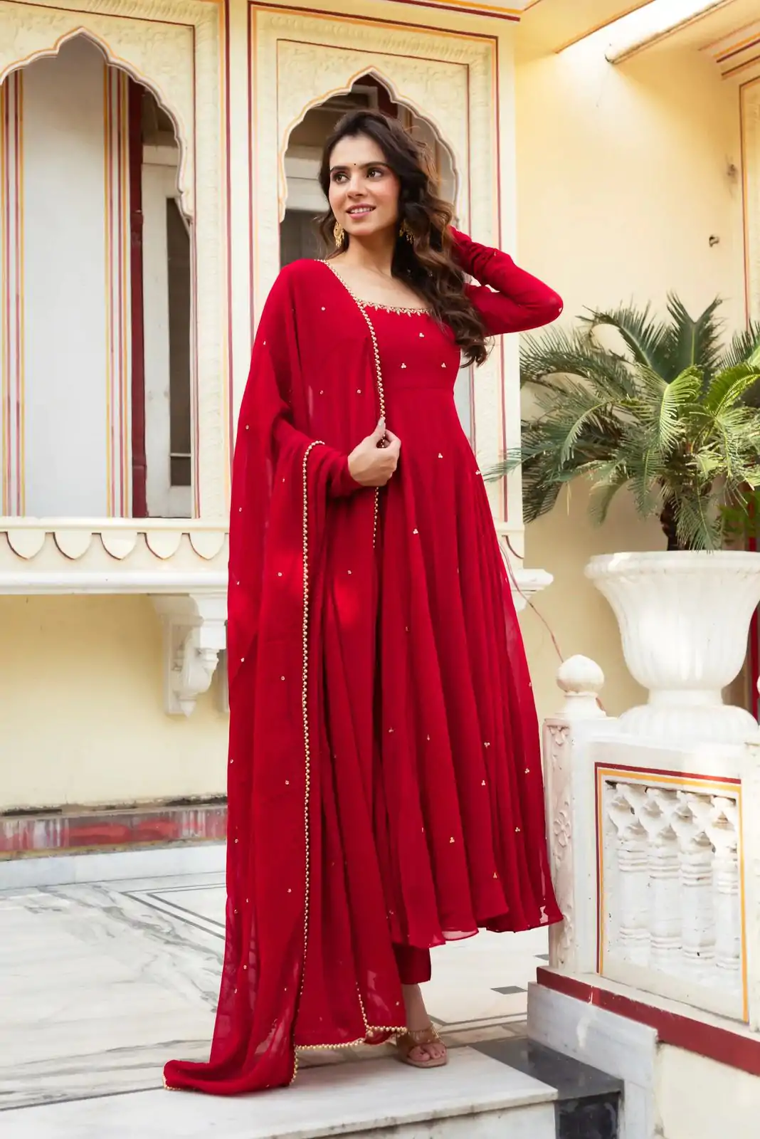 RTC 5857 Red Color Georgette Handwork Real Diamond Salwar Suit Casual, Wedding, Festive, Events . Expected Delivery  4-6 Working Days @2049/- only      | Jump Suits, Casual Suits, Creative suits, Designer Suits, Palazzo Suits, Party Wear Suits, Patiala Suits, Salwar suit, Straight Suits