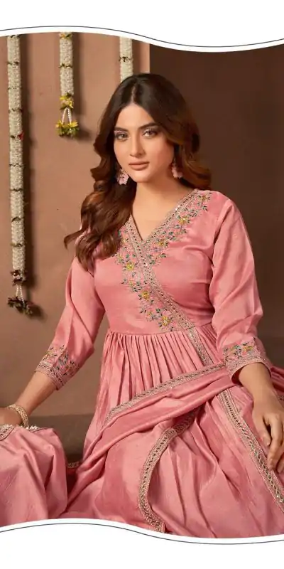 BE 316 Peach Color Vichitra Silk Embroidery Work Salwar Suit Casual, Wedding, Festive, Events . Expected Delivery  4-6 Working Days @2299/- only      | Jump Suits, Casual Suits, Creative suits, Designer Suits, Palazzo Suits, Party Wear Suits, Patiala Suits, Salwar suit, Straight Suits