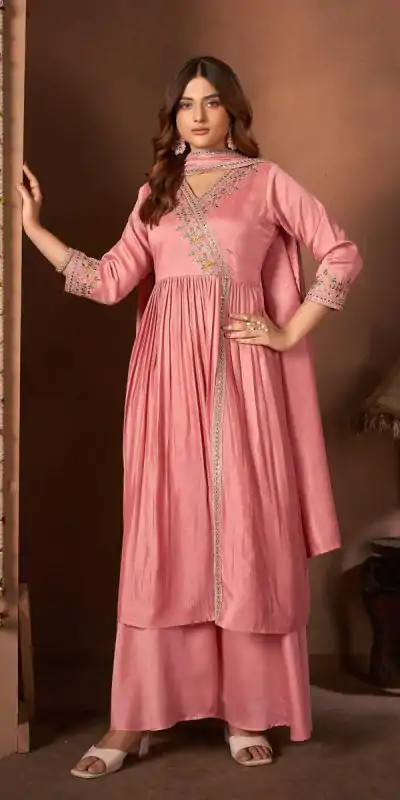BE 316 Peach Color Vichitra Silk Embroidery Work Salwar Suit Casual, Wedding, Festive, Events . Expected Delivery  4-6 Working Days @2299/- only      | Jump Suits, Casual Suits, Creative suits, Designer Suits, Palazzo Suits, Party Wear Suits, Patiala Suits, Salwar suit, Straight Suits