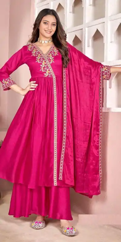BE 316 Rani Pink Color Vichitra Silk Embroidery Work Salwar Suit Casual, Wedding, Festive, Events . Expected Delivery  4-6 Working Days @2299/- only      | Jump Suits, Casual Suits, Creative suits, Designer Suits, Palazzo Suits, Party Wear Suits, Patiala Suits, Salwar suit, Straight Suits