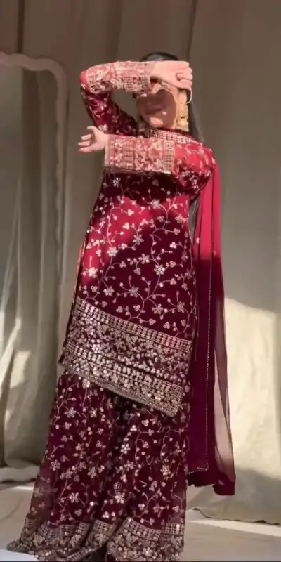 RTC 5858 Red Color Georgette Thread 9mm Sequence Salwar Suit Casual, Wedding, Festive, Events . Expected Delivery  4-6 Working Days @2349/- only      | Jump Suits, Casual Suits, Creative suits, Designer Suits, Palazzo Suits, Party Wear Suits, Patiala Suits, Salwar suit, Straight Suits