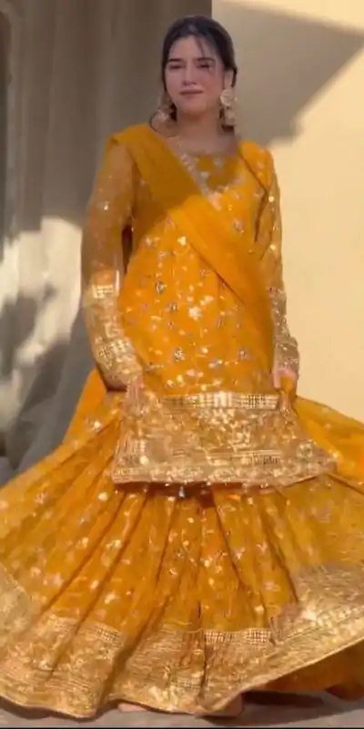 RTC 5858 Yellow Color Georgette Thread 9mm Sequence Salwar Suit Casual, Wedding, Festive, Events . Expected Delivery  4-6 Working Days @2349/- only      | Jump Suits, Casual Suits, Creative suits, Designer Suits, Palazzo Suits, Party Wear Suits, Patiala Suits, Salwar suit, Straight Suits