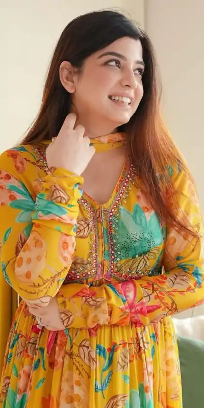 KF 1616 Yellow Color Foix Georgette Sequence Work With Ruffle Gown Casual, Wedding, Party, Festive, Events Etc.4-6 Working Days@ 1899/-only | Bollywood Gowns, Creative Gowns, Designer Gowns, Embroidered Gowns, Gowns, Party Wear Gowns