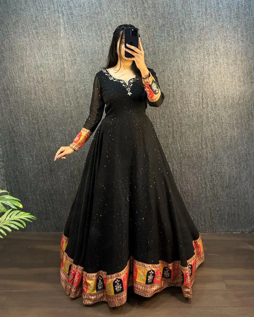 MF 781 Black Georgette Wide Sequence Work Anarkali Gown Wedding Party, Festive, Events Etc.4-6 Working Days @ 1649/ - only | Bollywood Gowns, Creative Gowns, Designer Gowns, Embroidered Gowns, Gowns, Party Wear Gowns, Straight Suits