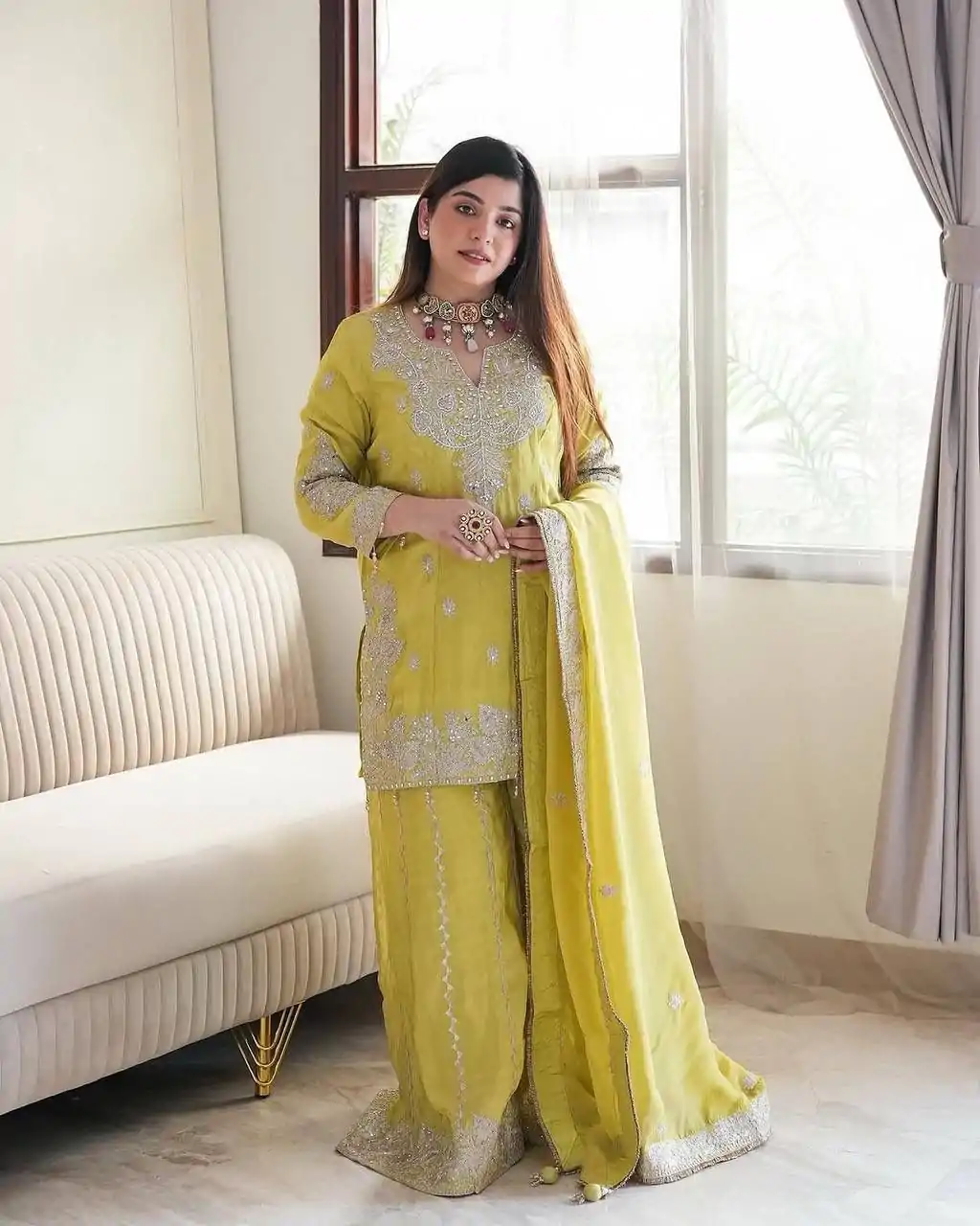 SSR 5002 Lemon Yellow Color Chinon Sequence Rivet Moti Salwar Suit Casual, Wedding, Festive, Events . Expected Delivery  4-6 Working Days @2149/- only      | Jump Suits, Casual Suits, Creative suits, Designer Suits, Palazzo Suits, Party Wear Suits, Patiala Suits, Salwar suit, Straight Suits