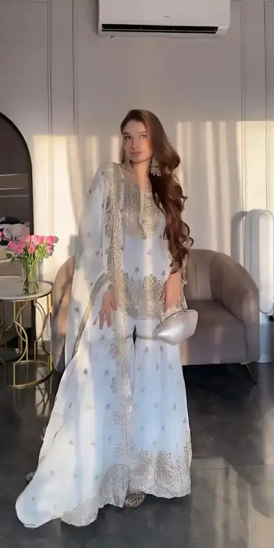 SR 1673 White Color Chinon Silk Embroidery Sequence Work Salwar Suit Casual, Wedding, Festive, Events . Expected Delivery  4-6 Working Days @2099/- only      | Jump Suits, Casual Suits, Creative suits, Designer Suits, Palazzo Suits, Party Wear Suits, Patiala Suits, Salwar suit, Straight Suits